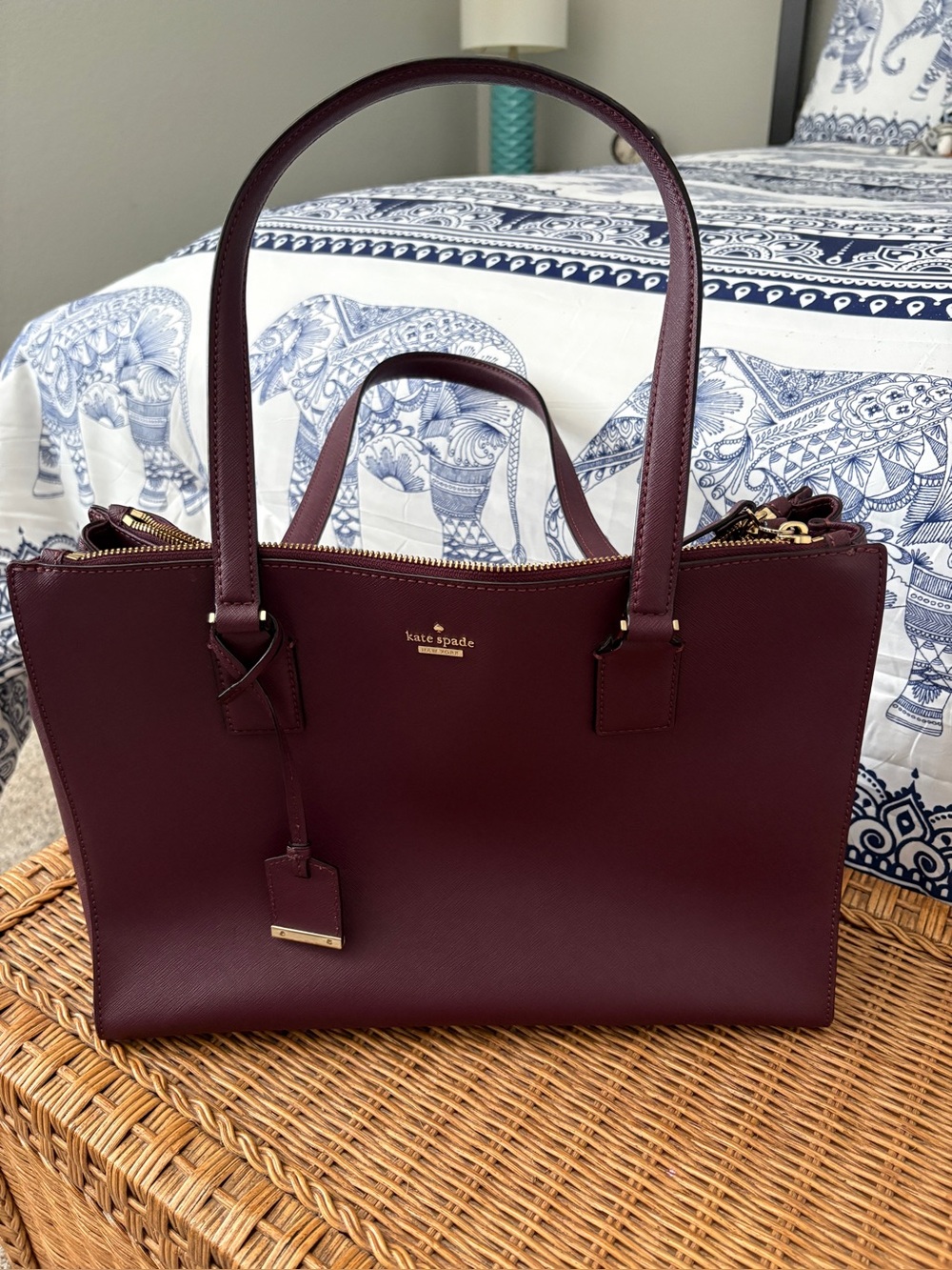 kate spade Plum Saffiano Leather Satchel with Gold Hardware